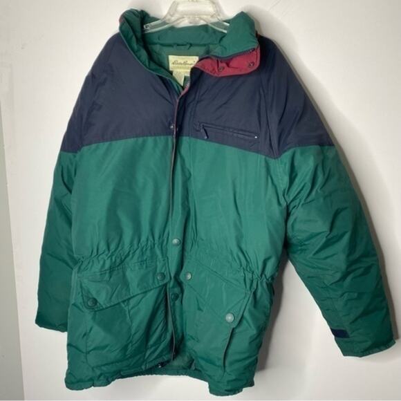Vintage Eddie Bauer Green & Blue 100% Nylon Goose Down Ski Vintage Eddie Bauer Green & Blue 100% Nylon Goose Down Ski